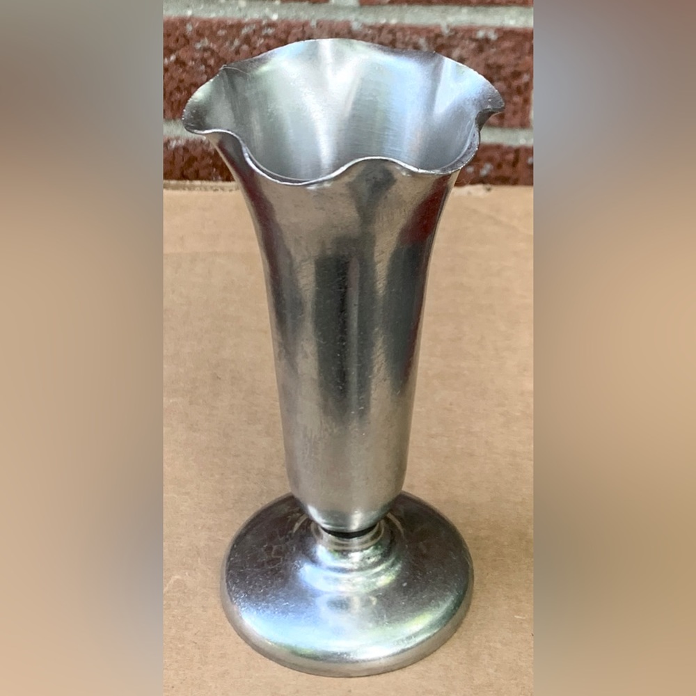 Vintage Mid Century Antique Chicago Craft Stainless Steel Fluted Bud Vase